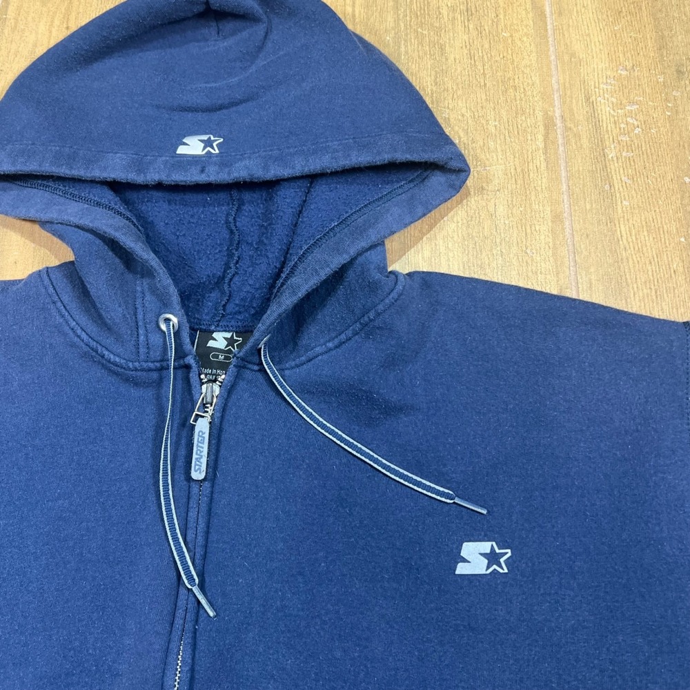 Starter Mens Navy Blue Full Zip Hoodie Fleece Embroidered Logo Sweatshirt M - Picture 5 of 13